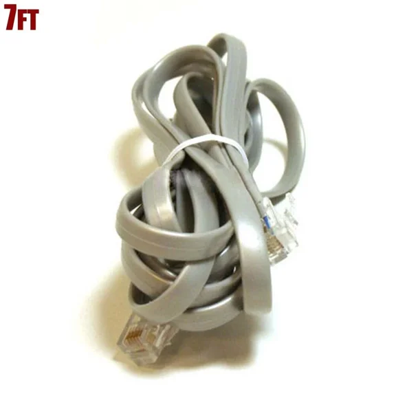 7Ft Rj12 6P6C Telephone Phone Line Flat Cable Wire Cord Straight For Data