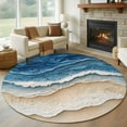 thumbnail image 1 of 7Ft Round Rug, Blue Beach Coastal Non-Skid Rubber Backing Large Area Rugs - Living Room Bedroom Home Office, Nautical Seaside Ocean Beige Indoor Floor Mat Carpets Washable Rug, 1 of 9