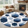 thumbnail image 1 of 7Ft Round Rug, Navy Blue Marble Non-Skid Rubber Backing Large Area Rugs - Living Room Bedroom Home Office, Gold White Geometric Hexagon Modern Indoor Floor Mat Carpets Washable Rug, 1 of 9