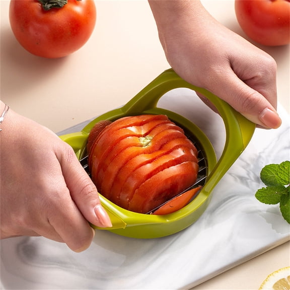 7IN Handheld Tomato Slicer with Serrated Stainless Steel Blades, Easy Grip Fruit & Vegetable Round Slicer Cutter, Multipurpose Tomato& Onion Slicing Tool for Salad Garnish