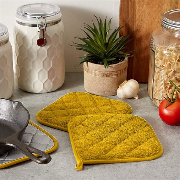 7In Pot Holder Heat Resistant Hot Pad Pure Cotton Potholder For Kitchen Cooking Baking Use(Yellow-18X18Cm)