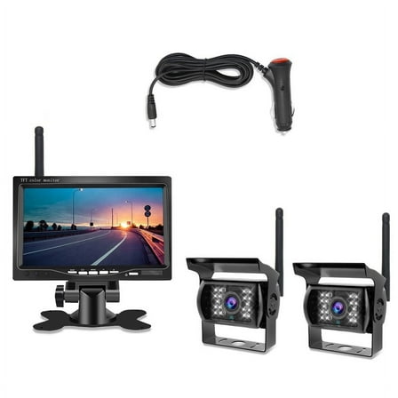 7InWireless Monitor Waterproof Vehicle 2 Backup Camera Kit TFT LCD Monitor Parking G3535