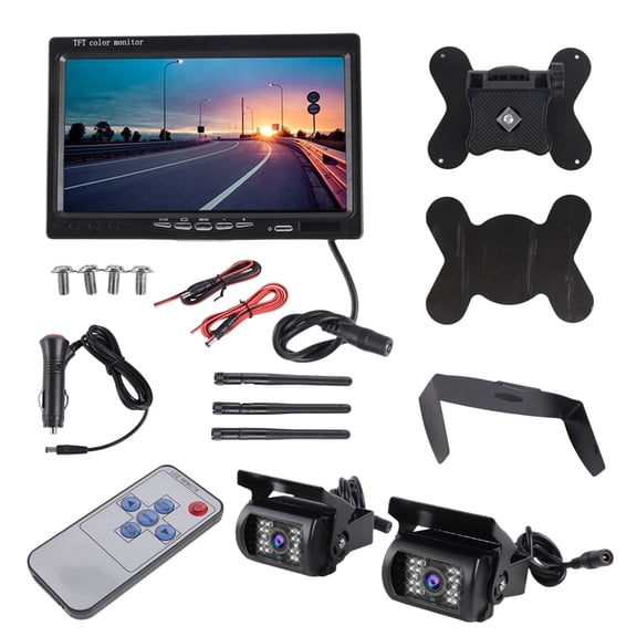 7InWireless Monitor Waterproof Vehicle 2 Backup Camera Kit TFT LCD Monitor Parking Assistance for Bus Houseboat Truck RV