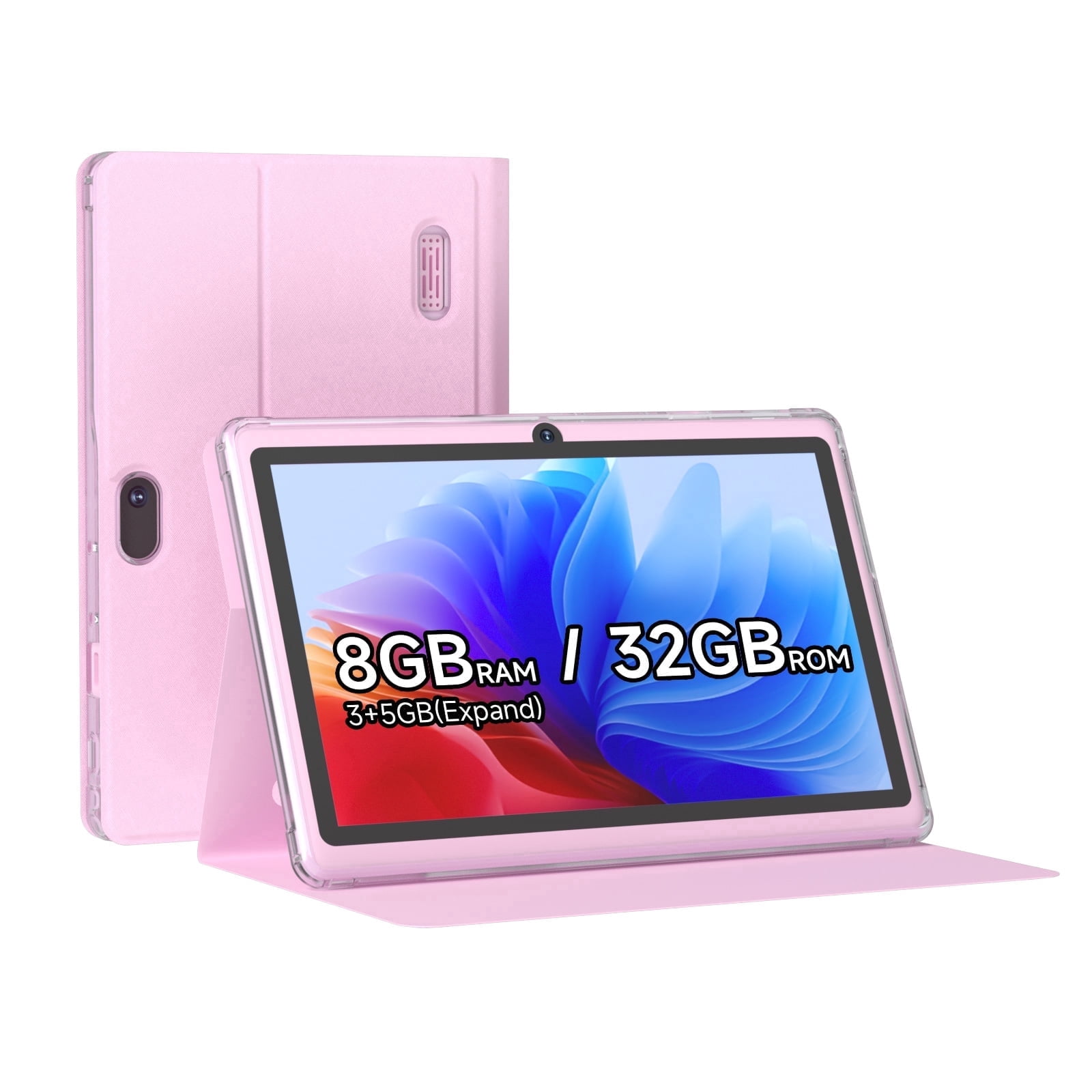7Inch Android Tablet with Protective Case, 8GB(3+5Expand) RAM+ 32GB ROM, IPS Screen, Dual Camera, Bluetooth 5.0 WiFi Tab, Pink