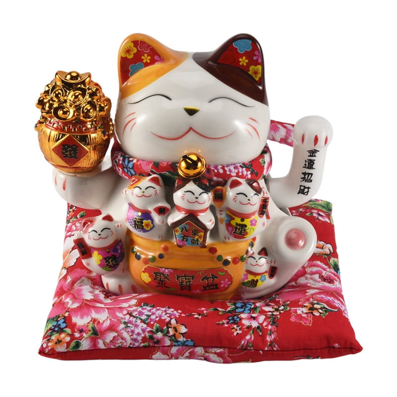 Maneki Neko Agitante In Ceramica - Gatto Portafortuna Giapponese Con Movimento Oscillante Per Decorazione Casa - Foto 7