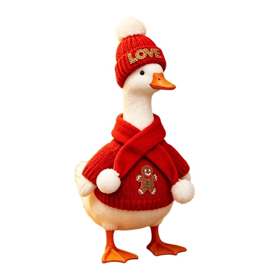 7Inch Desk Goose Outfits, Mini Desktop Goose Clothes Accessories Set for Goose Statue, Knitted Sweater with Hat for Christmas Holiday and Small Animal Decor
