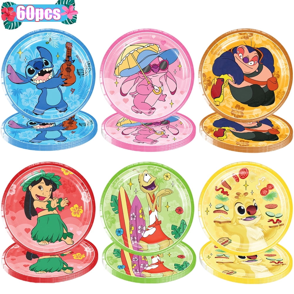 7Inch Paper Plates Stitch Birthday Party Supplies Disposable Stitch Plates 6 Designs Blue Pink Dinnerware Plates for Party Decorations Table Decor,Serves 30 Guests