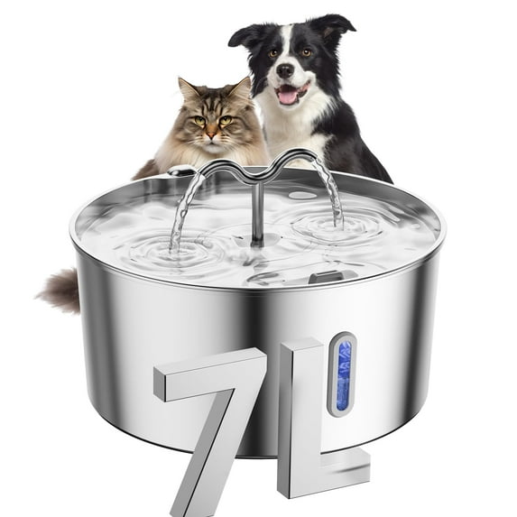 7L/1.85Gal/237oz Stainless Steel Cat Water Fountain, Automatic Pet Fountain Large Dog Water Dispenser with Filters & Dual Function Drinking for Multiple Pets Indoor C97