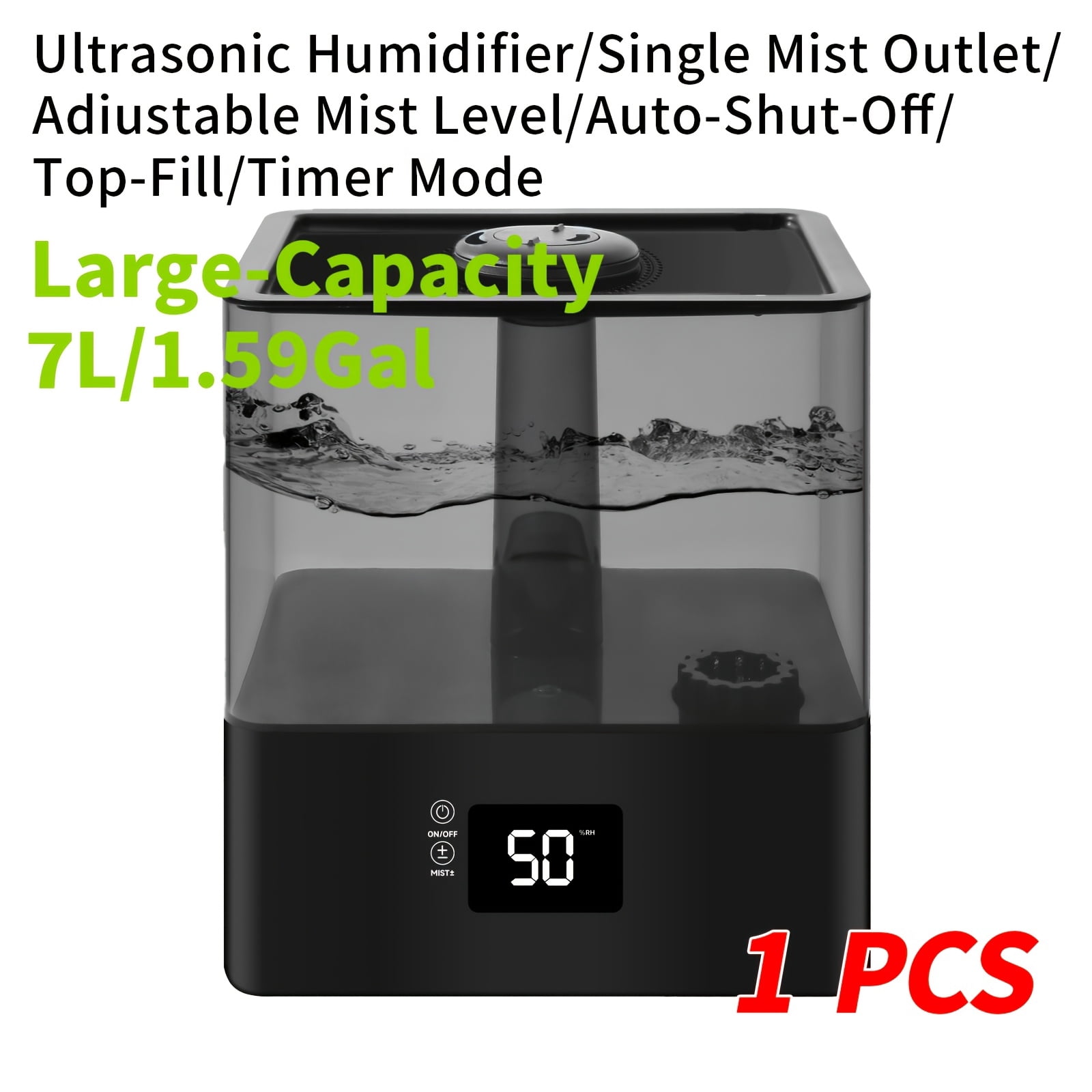7L/1.85Gal Home Humidifier - 60H Runtime, Top-Fill, 360° Nozzle, Dual Mist, Aroma Diffuser, Baby/Office
