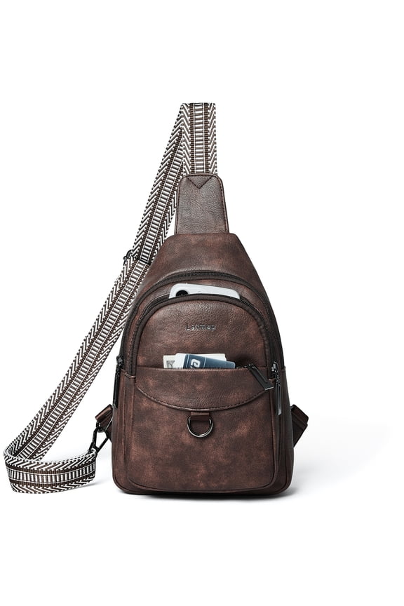 Unisex Anti-Theft Crossbody Sling Faux Leather Shoulder Bag, Brown