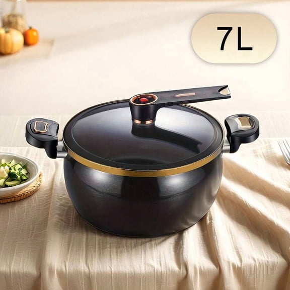 7L Extra-Large Stew Pot With Locking Lid - 26cm/10in Versatile Cooking Pot For Fast Soups & Braised Dishes  Black