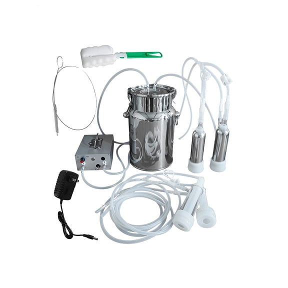 7L Goat Milking Machine, Portable Plug-in Pulsating Vacuum Pump, Food Grade Stainless Steel Milk Bucket with Auto Stop Check Valve and Teats Cups Goat Milker Machine