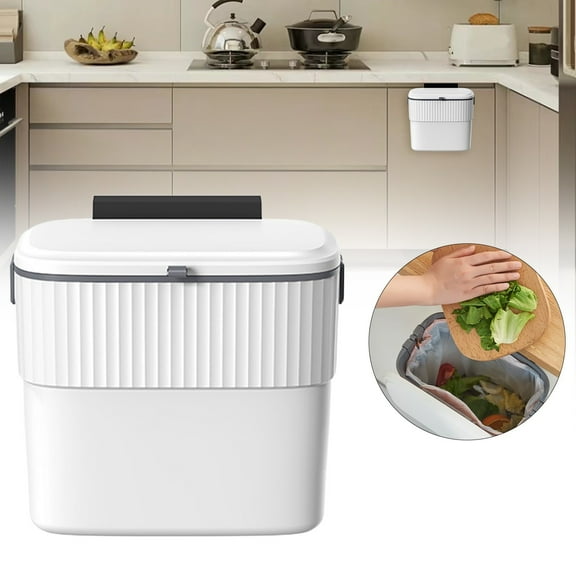 7L Hanging Trash Can with Lid White Plastic Kitchen Trash Can Quick Pack Easy Dumping Garbage Can for Kitchen Bathroom Wall-Mounted Trash Bin Kitchen Compost Bin for Under Sink Bathroom Trash Can