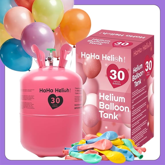 7L Helium Tank for Balloons at Home, Disposable, Portable, Fills Upto 30 9-Inch Latex Balloons, Great for Parties, Birthdays, Weddings, Special Occasions, 30 Assorted Latex Balloons Ribbon Included