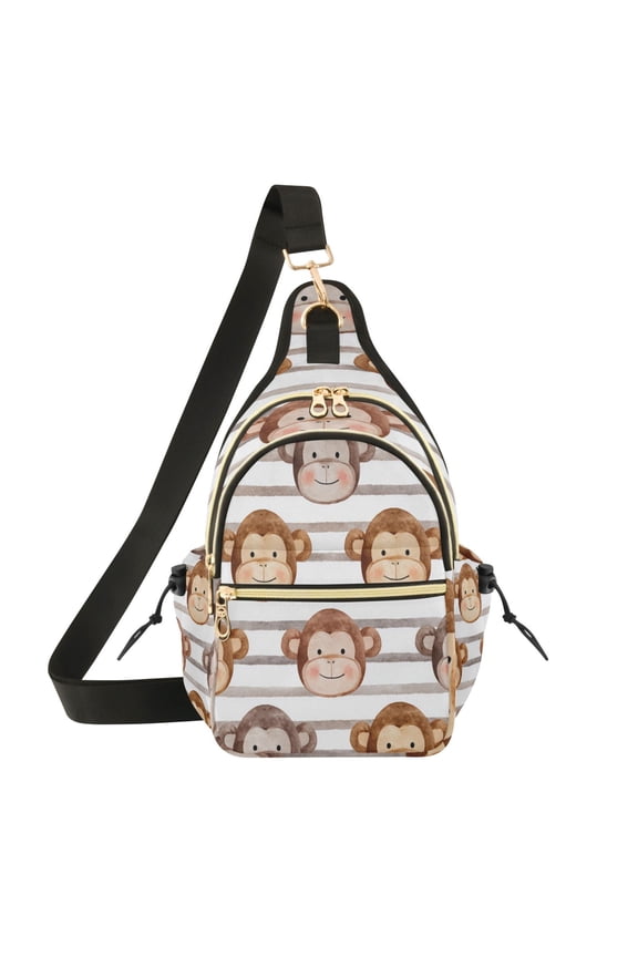 7L Large Capacity Crossbody Shoulder Bag with Adjustable Strap Multi Pocket Sling Bag for Commute Travel Outdoor Activities Cute Monkey Faces Backdrop