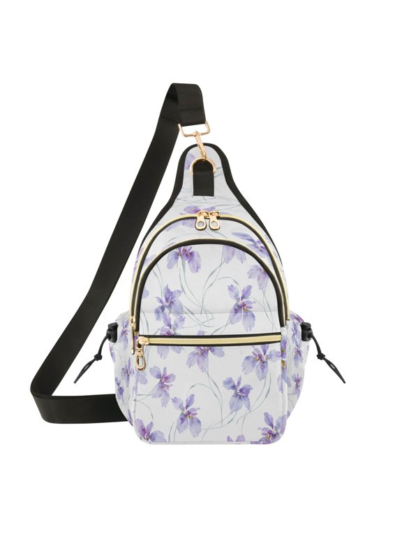 7L Large Capacity Crossbody Shoulder Bag with Adjustable Strap Multi Pocket Sling Bag for Commute Travel Outdoor Activities Delicate Purple Iris Design