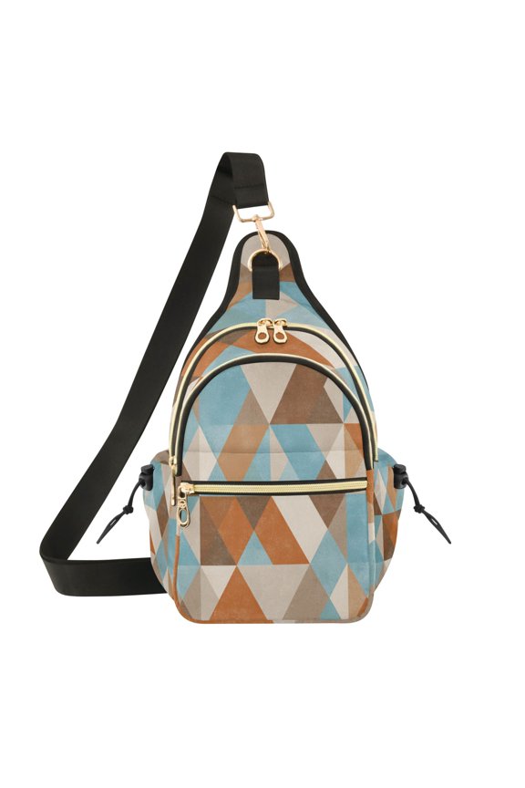 7L Large Capacity Crossbody Shoulder Bag with Adjustable Strap Multi Pocket Sling Bag for Commute Travel Outdoor Activities Terracotta Triangle Geometric Mosaic