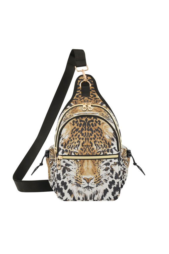 7L Large Capacity Crossbody Shoulder Bag with Adjustable Strap Multi Pocket Sling Bag for Commute Travel Outdoor Activities Big Yellow Leopard Face
