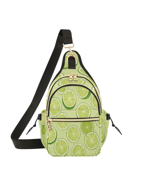 7L Large Capacity Crossbody Shoulder Bag with Adjustable Strap Multi Pocket Sling Bag for Commute Travel Outdoor Activities Bright Green Lime Slices
