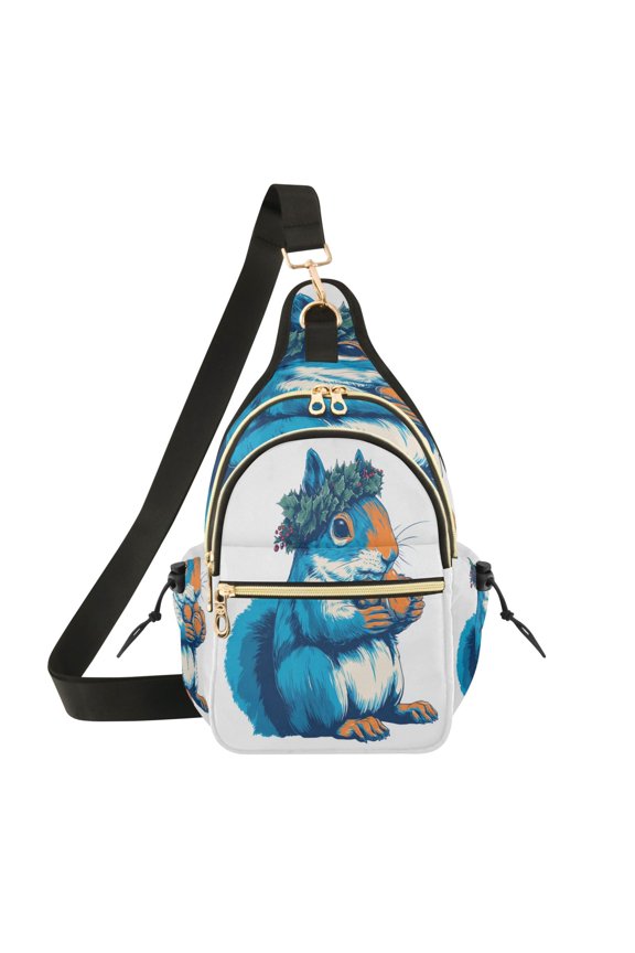 7L Large Capacity Crossbody Shoulder Bag with Adjustable Strap Multi Pocket Sling Bag for Commute Travel Outdoor Activities Cute Blue Squirrel