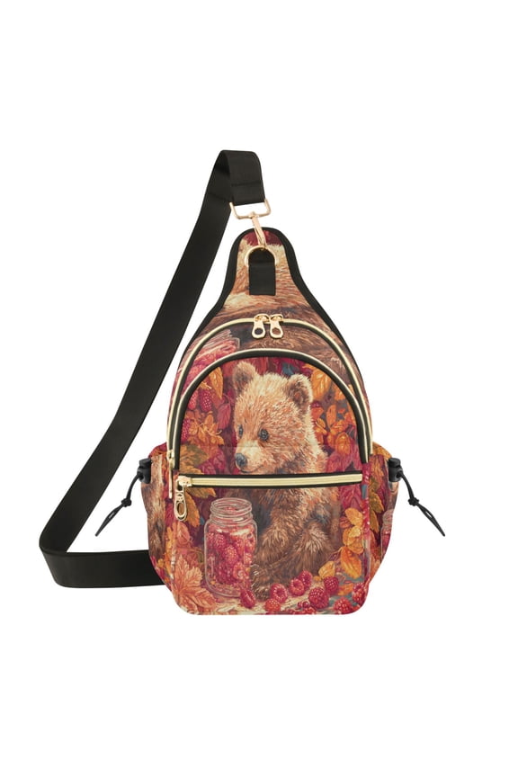7L Large Capacity Crossbody Shoulder Bag with Adjustable Strap Multi Pocket Sling Bag for Commute Travel Outdoor Activities Cute Grizzly Bear