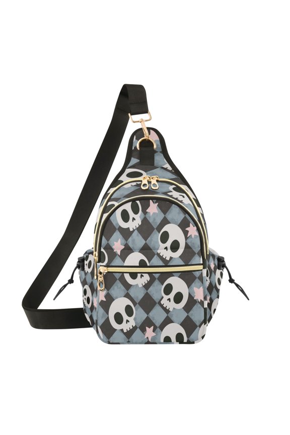 7L Large Capacity Crossbody Shoulder Bag with Adjustable Strap Multi Pocket Sling Bag for Commute Travel Outdoor Activities Grey Skull Phantom