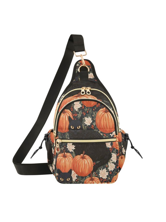 7L Large Capacity Crossbody Shoulder Bag with Adjustable Strap Multi Pocket Sling Bag for Commute Travel Outdoor Activities Orange Pumpkin Crow