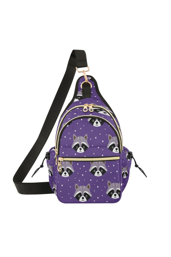 7L Large Capacity Crossbody Shoulder Bag with Adjustable Strap Multi Pocket Sling Bag for Commute Travel Outdoor Activities Raccoon Face