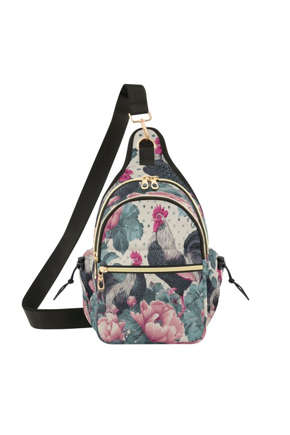 7L Large Capacity Crossbody Shoulder Bag with Adjustable Strap Multi Pocket Sling Bag for Commute Travel Outdoor Activities Seamless Pattern Roosters