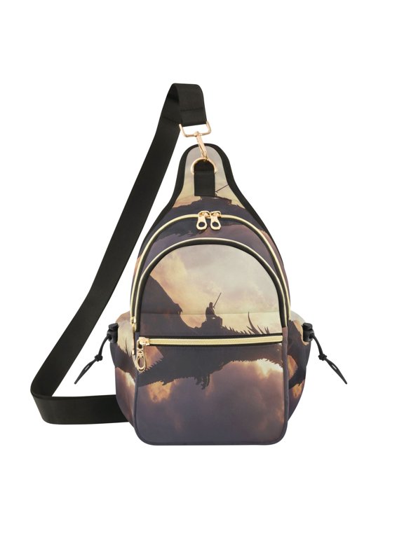 7L Large Capacity Crossbody Shoulder Bag with Adjustable Strap Multi Pocket Sling Bag for Commute Travel Outdoor Activities Warrior Dragon