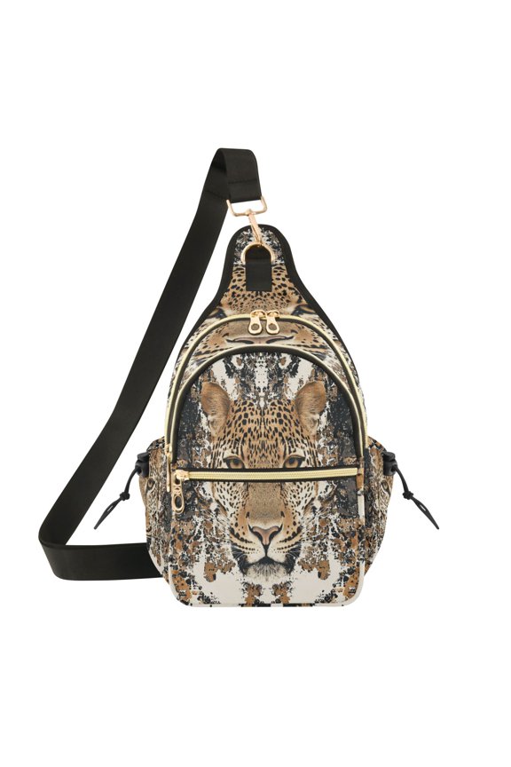 7L Large Capacity Crossbody Shoulder Bag with Adjustable Strap Multi Pocket Sling Bag for Commute Travel Outdoor Activities Yellow Leopard Face