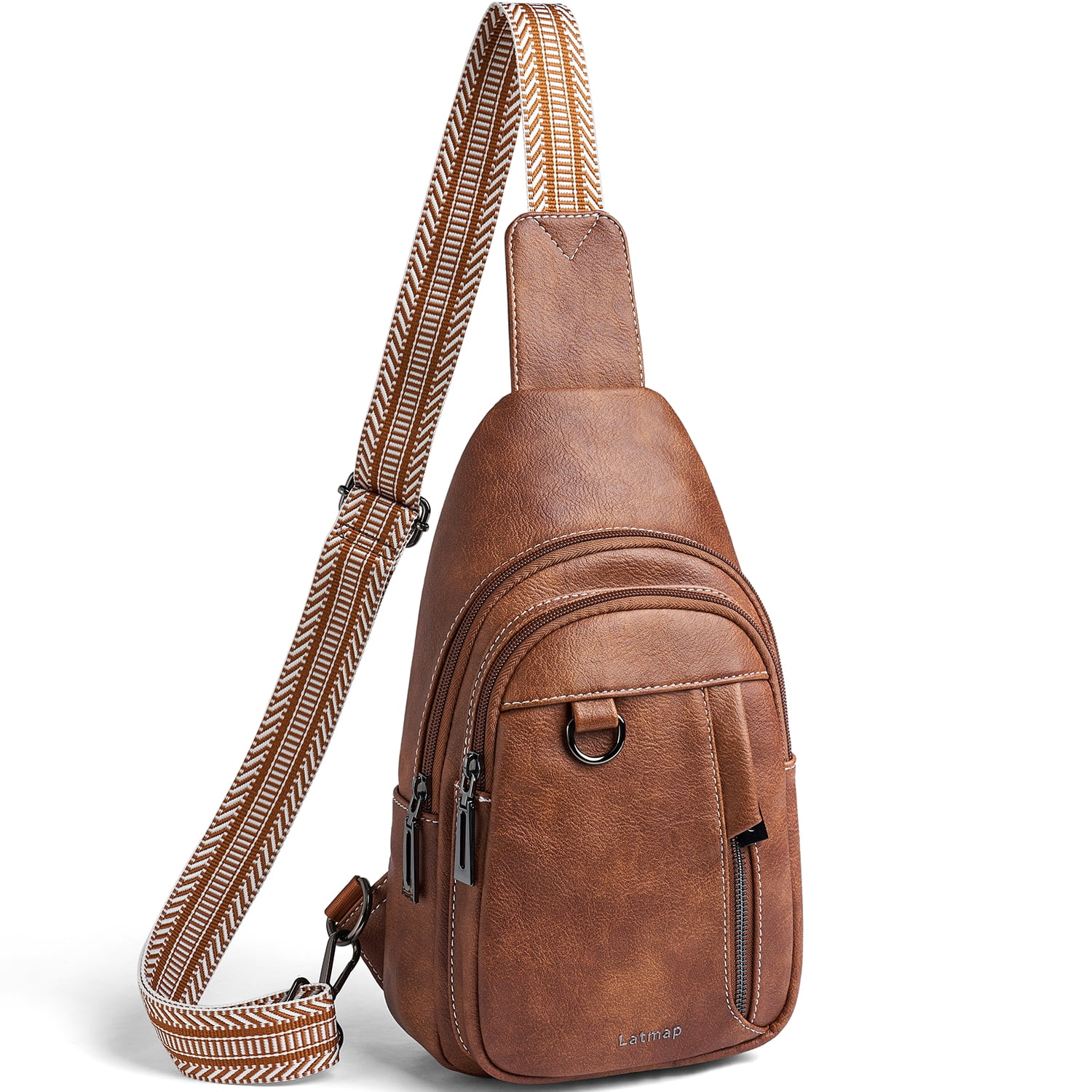 LATMAP  Crossbody Sling Bag for Women & Men, Leather Anti-Theft Hiking Fanny Pack，Brown