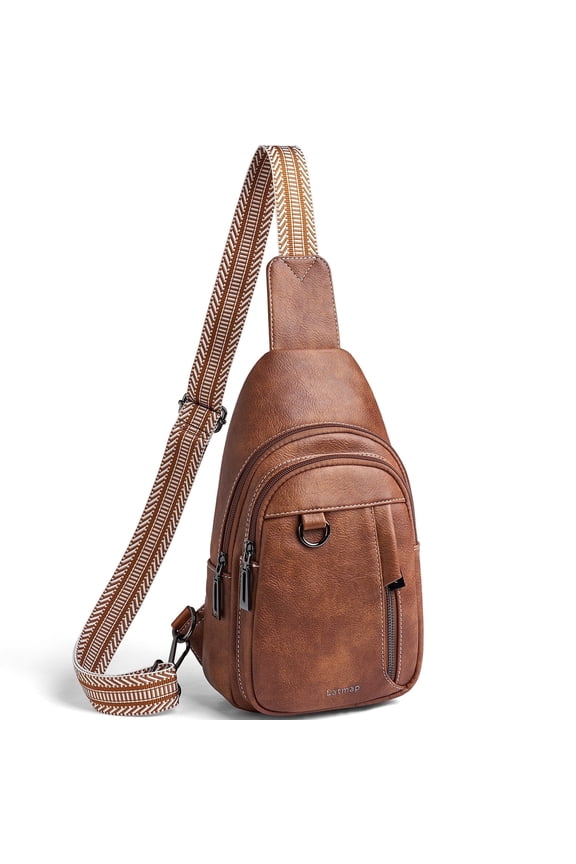 Sling Bag for Women & Men, Leather Anti-Theft Hiking Fanny Pack,Brown