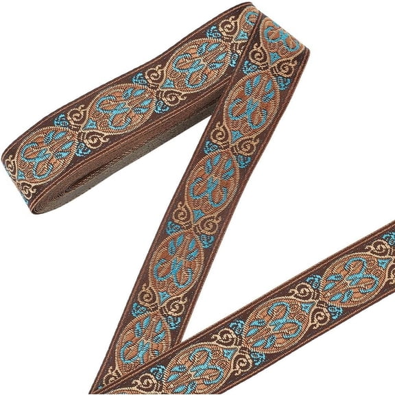 7M Ethnic Polyester Flower Jacquard Ribbon Saddle Brown 1-1/8 inch(30mm) 7.66 Yards(7m)/Roll for Handmade