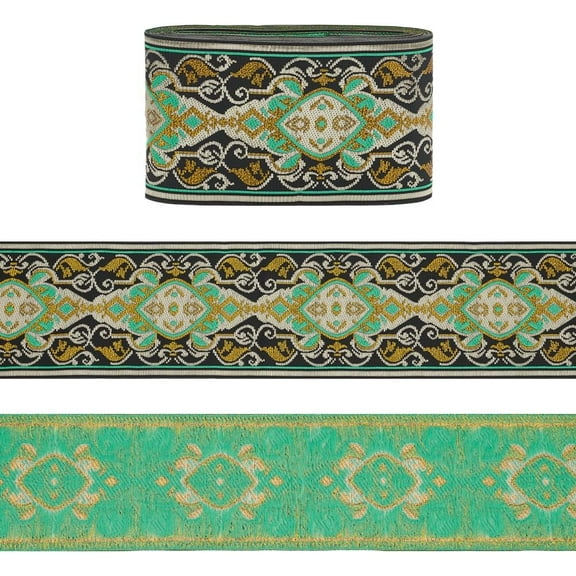 7M Ethnic Style Embroidery Flower Polyester Ribbon Clothes Accessories Dark Turquoise 4 inch(100~102mm) about 7.66 Yards(7m)/pc