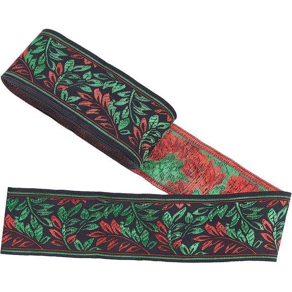 7M Floral Embroidered Jacquard Ribbon 5CM Width Vintage Embroidered Ribbons Flower Woven Trim Fabric for Embellishment Craft Supplies Decorations Red