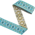 thumbnail image 1 of 7M Polyester Floral Jacquard Trim Ribbon - Cyan Style - 1.875 Inch Wide - Gift Giving Occasion, 1 of 8