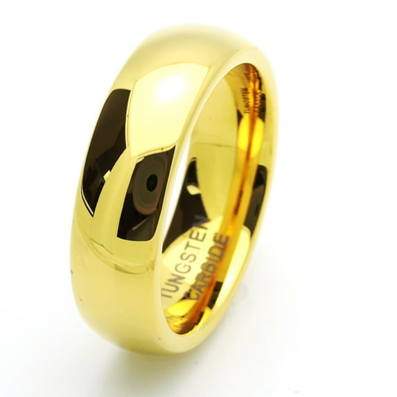 7MM Comfort Fit Tungsten Carbide Wedding Band High Polish Domed Gold Tone Ring (7 to 15)