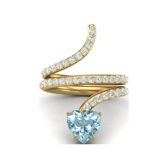 7MM Heart Shape Blue Topaz 925 Silver Gold Vermeil Women Wrap Rings