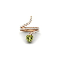 7MM Heart Shape Peridot 925 Sterling Silver Rose Vermeil Women Wrap Rings
