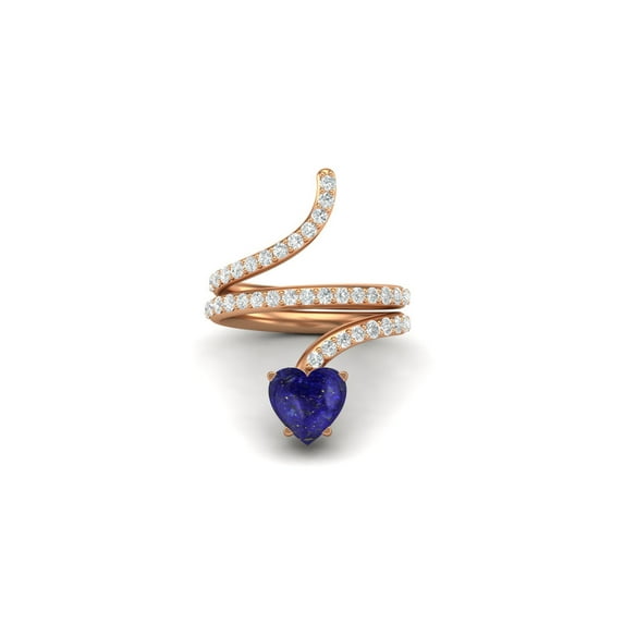 7MM Heart Shape Wrap Bypass Ring Natural Lapis 925 Silver Rose Vermeil Women Valentines Day Gifts Rings