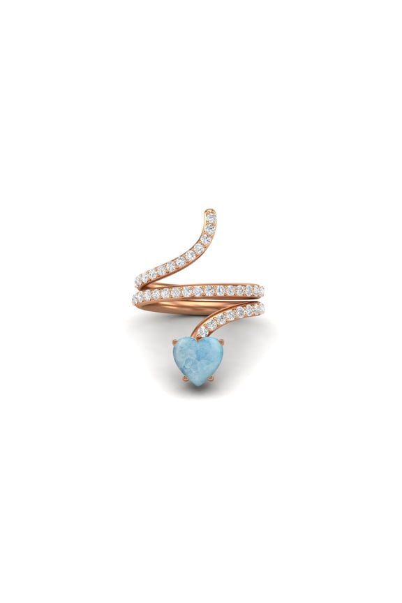7MM Heart Shape Wrap Bypass Ring Natural Larimar 925 Silver Rose Vermeil Valentines Day Gifts Rings