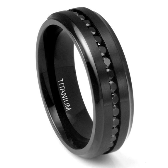 7MM Men's Eternity Black Titanium Ring Wedding Band with CZ Sz 11.0