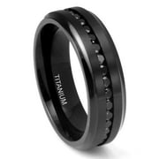 7MM Mens Eternity Black Titanium Ring Wedding Band with CZ Sz 7.0