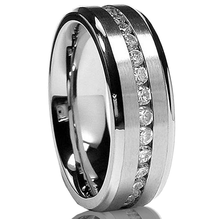 7MM Men's Eternity Titanium Ring Simulated Diamond Wedding Band with Cubic  Zirconia CZ size 6.5