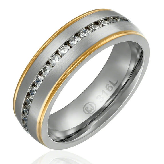 7MM Men's Jewelry Grade Stainless Steel Ring Wedding Band | Eternity Ring | Channel Set High Quality CZ