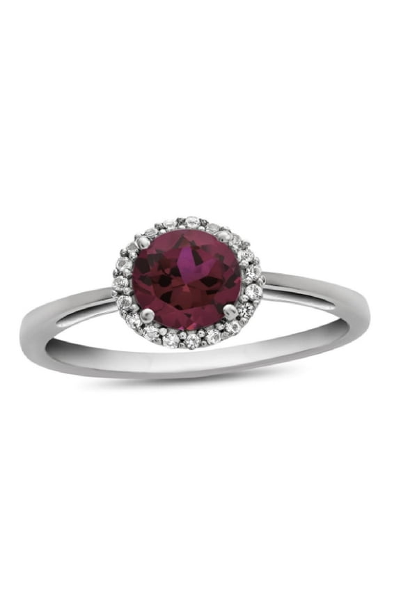 7MM Round Cut Red Ruby 925 Sterling Silver Women Halo Accents Valentines Day Gifts Ring