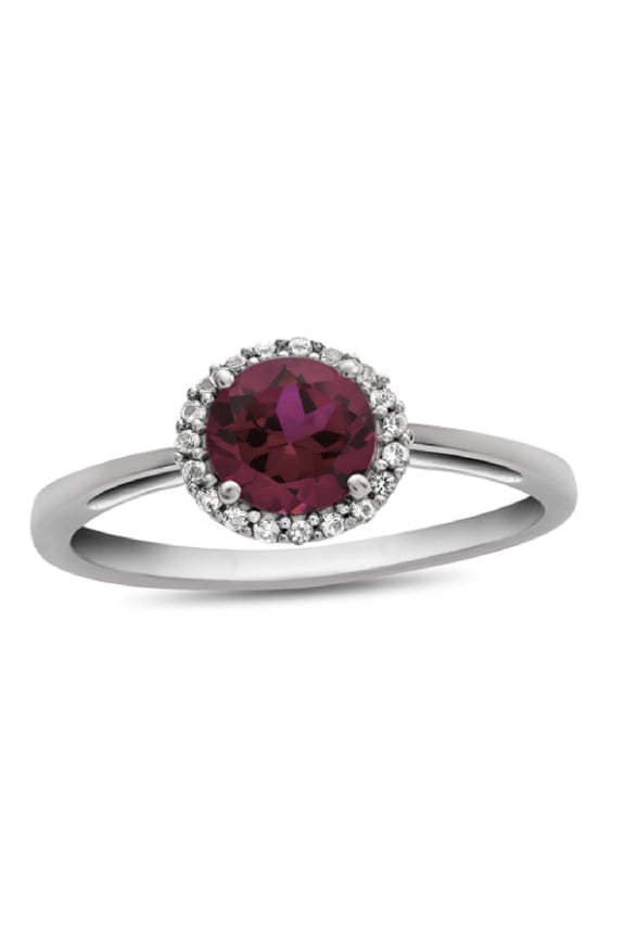 7MM Round Cut Red Ruby 925 Sterling Silver Women Halo Accents Valentines Day Gifts Ring