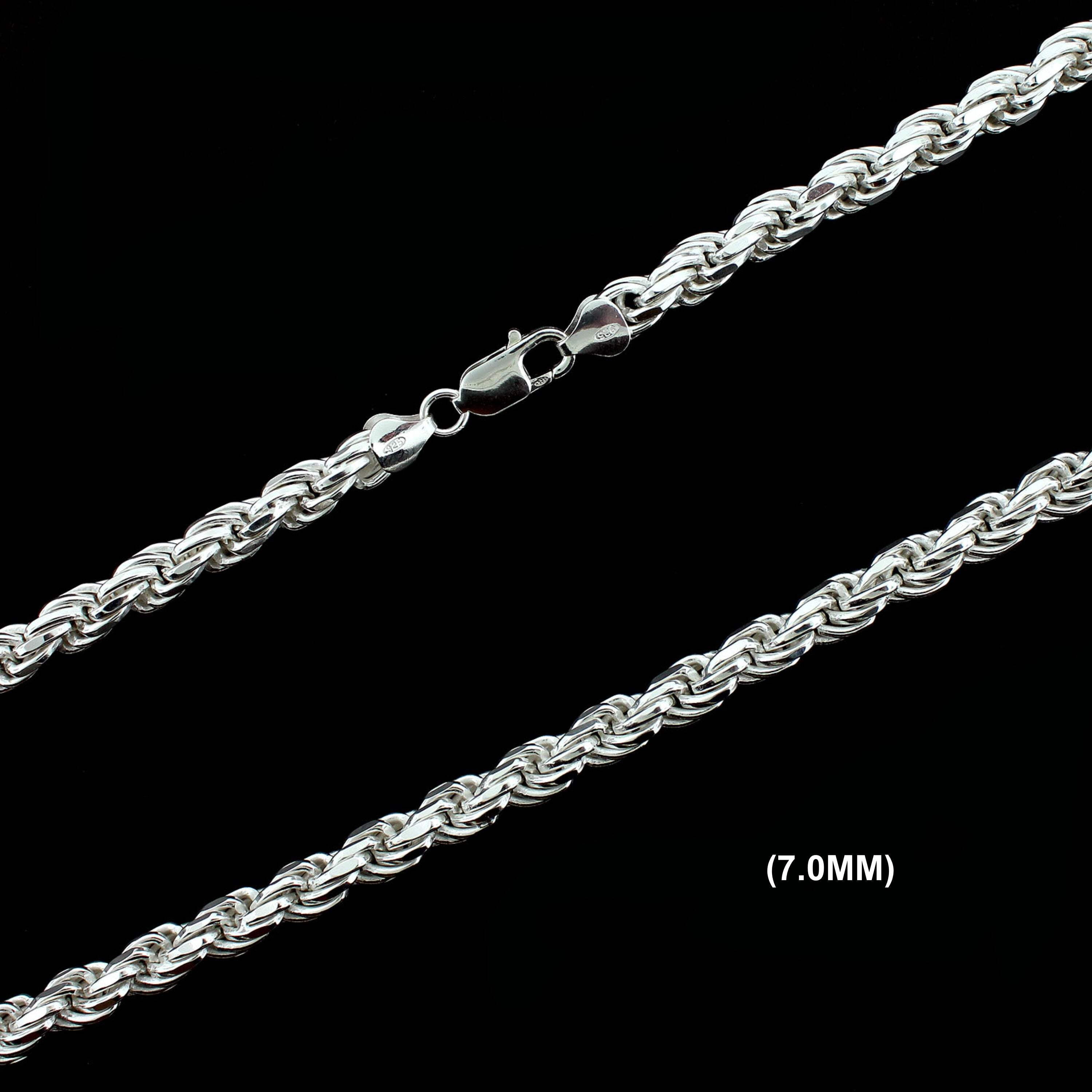 7MM Solid 925 Sterling Silver DIAMOND CUT ROPE CHAIN Necklace