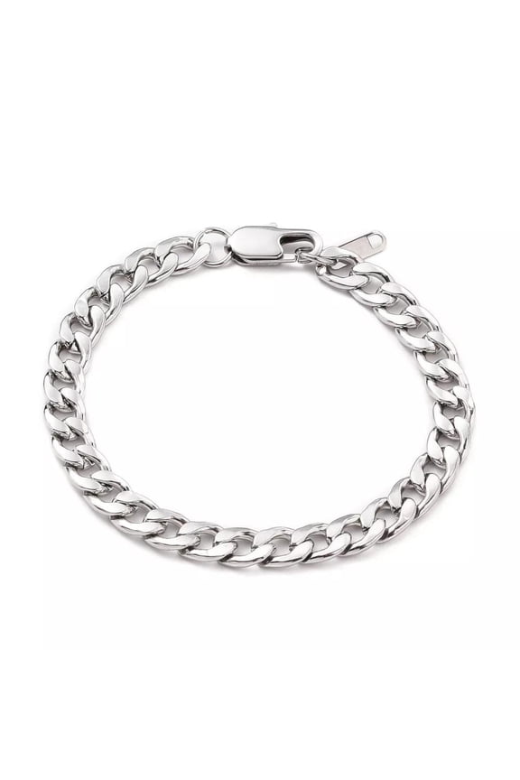 7Mm Silver Stainless Steel Curb Cuban Link Chain Bracelet Unisex Women Men Z164